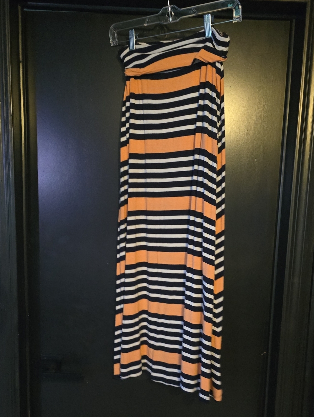 Merona Coral, Black & White Striped Fold-Over Maxi Skirt